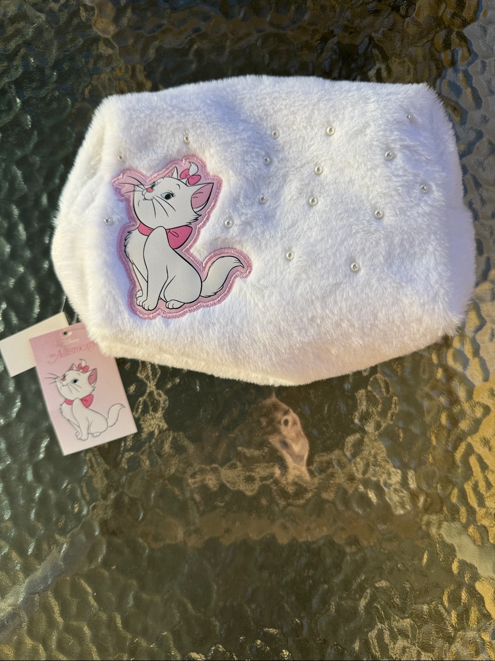 Disney Marie Aristocat Fuzzy Cosmetic Pouch with Pearls
